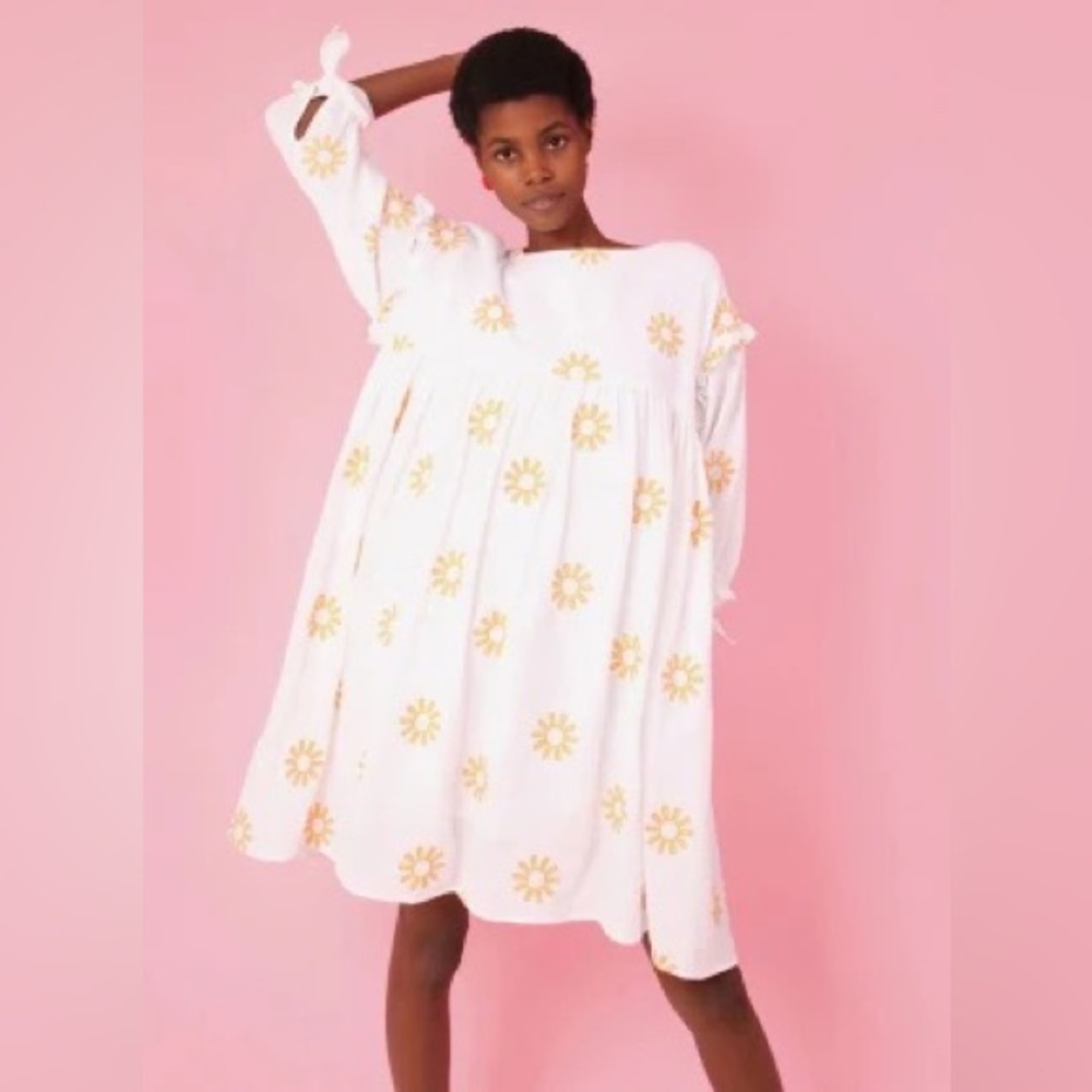 Kingston Dress With Sun Embroidery 100% cotton By LF Markey ONE SIZE
